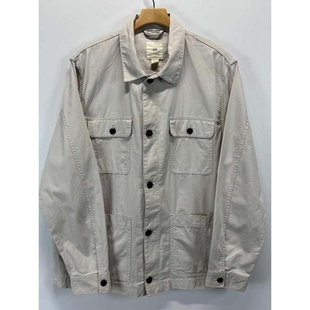H&M Casual Field Jacket Sz X-Large Mens Beige Utility Workwear Unlined Safari
